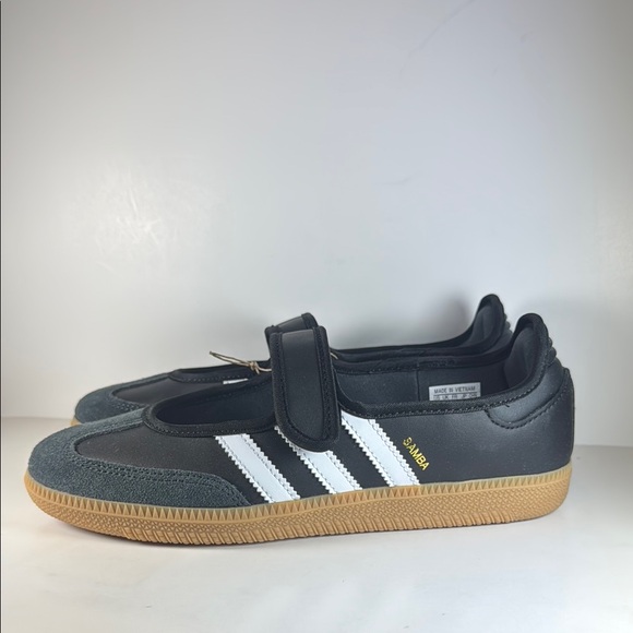Adidas Samba Black White Velcro Size 6.5Y Big Kid's Sneakers Mary Jane Shoes